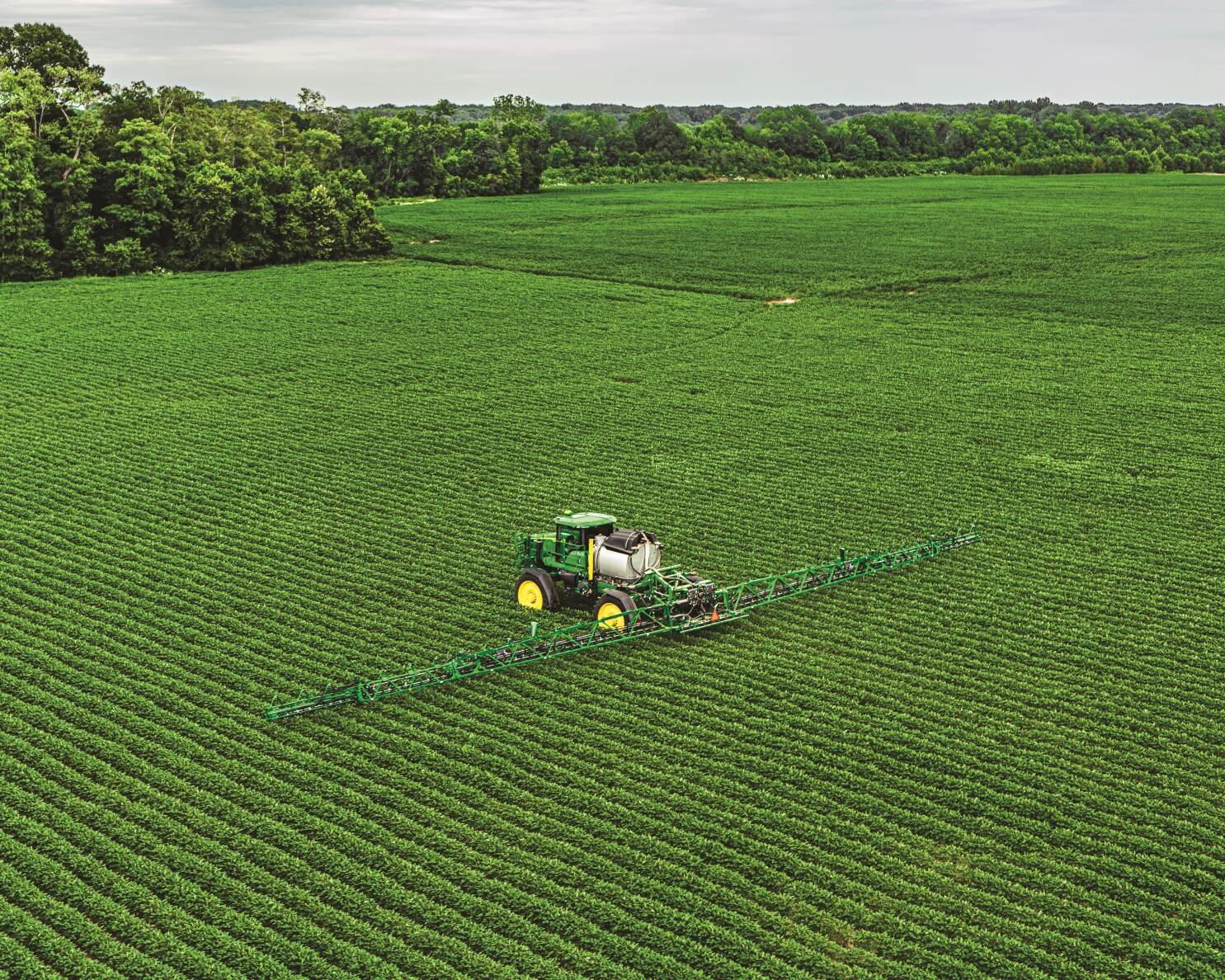 A John Deere 612R Sprayer sprays a field in Memphis, Tennessee.