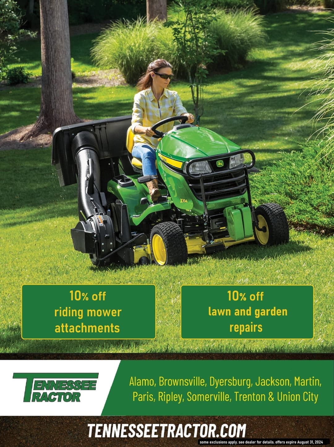 July Deals : 10% OFF riding mower attachments and 10% OFF Lawn and Garden repairs